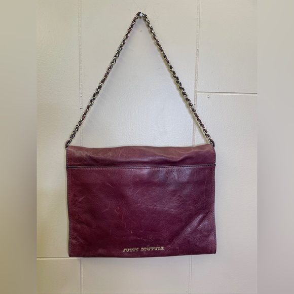 Juicy Couture Topanga Chain Link Studded Leather Shoulder Bag Burgundy - Picture 6 of 7